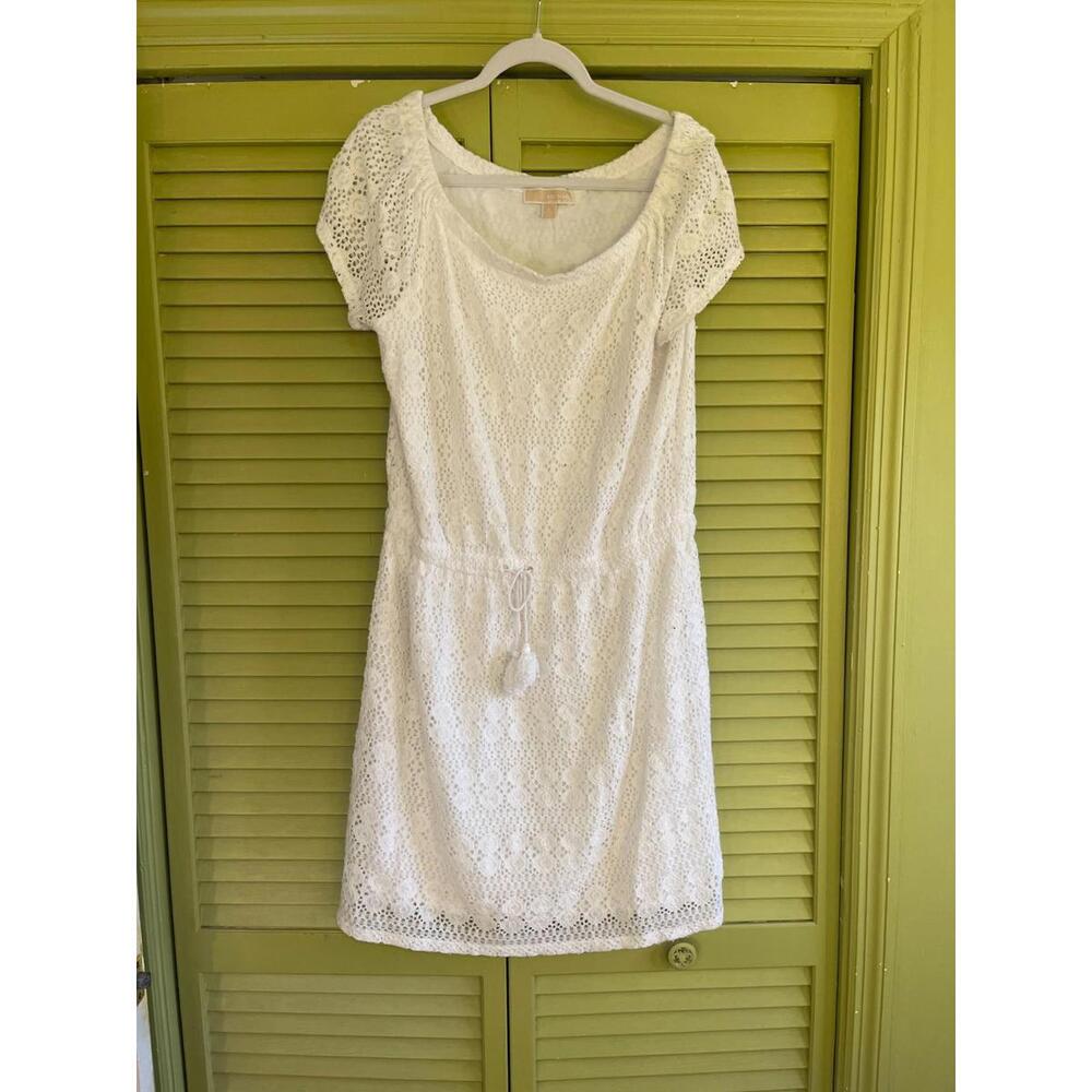 Michael Kors White Sundress - Size L - With Pom Pom Belt - Too CUTE!